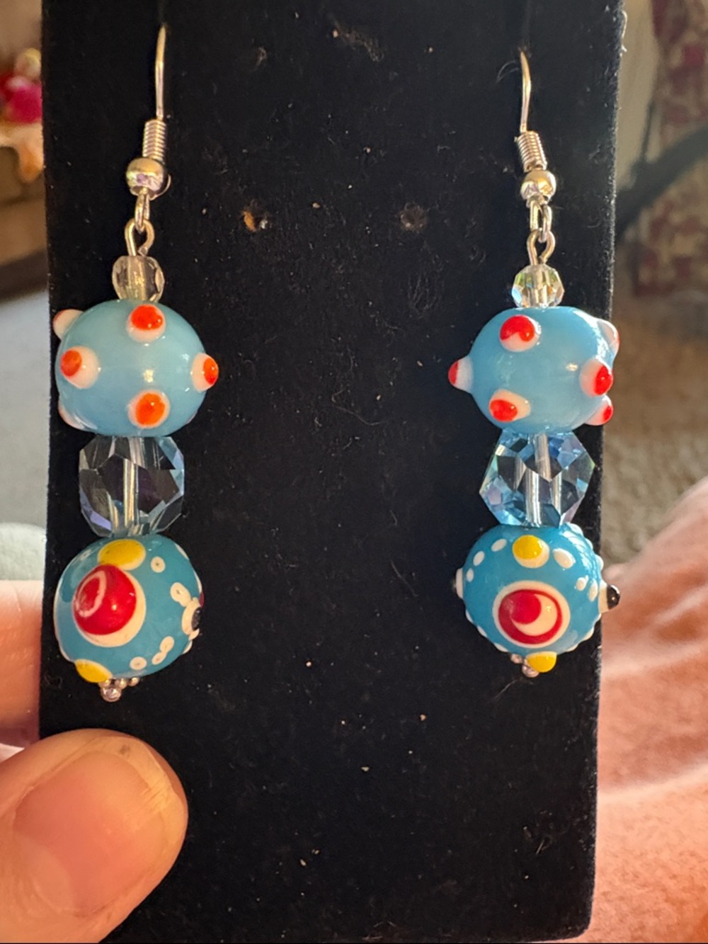 Hand Crafted Blue Faceted Crystal and Glass Bead Drop Earrings